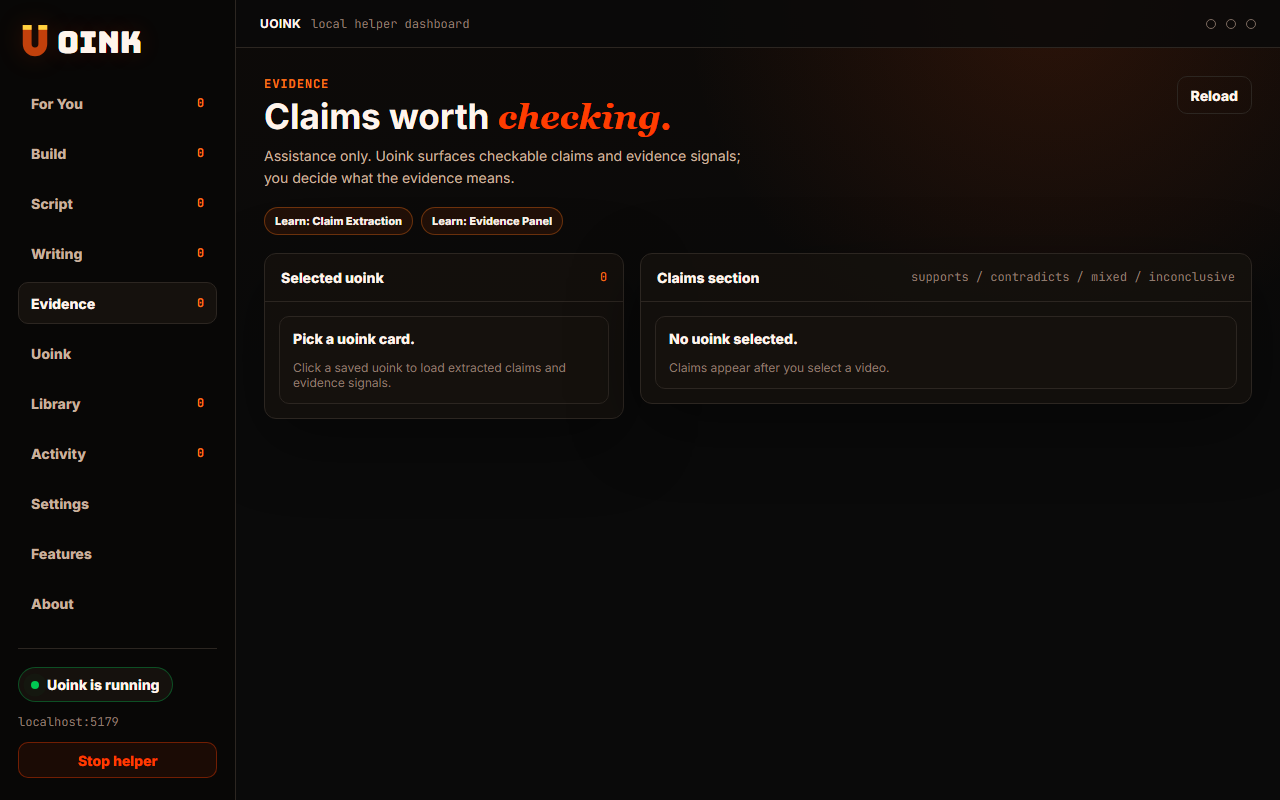 Workspace view showing Evidence panel sidebar