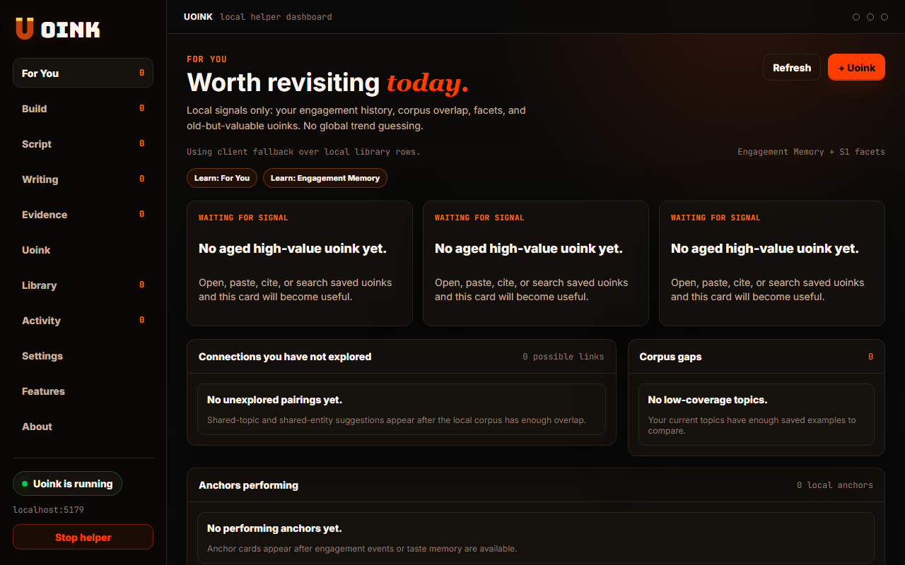 Dashboard showing the For You tab view